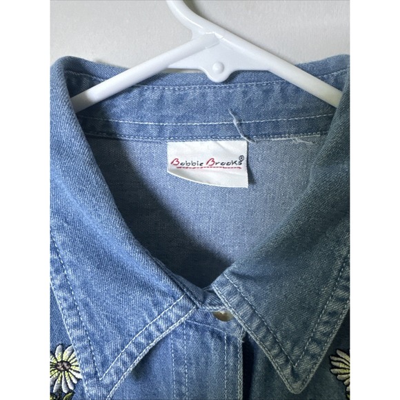 VTG Bobbie Brooks SZ LG XL Embroidered Denim Button Down S/S Flowers Garden - Picture 4 of 6